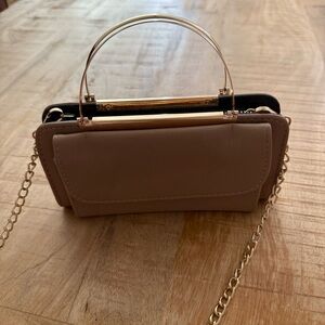 Chic Tan Clutch with Gold Accents